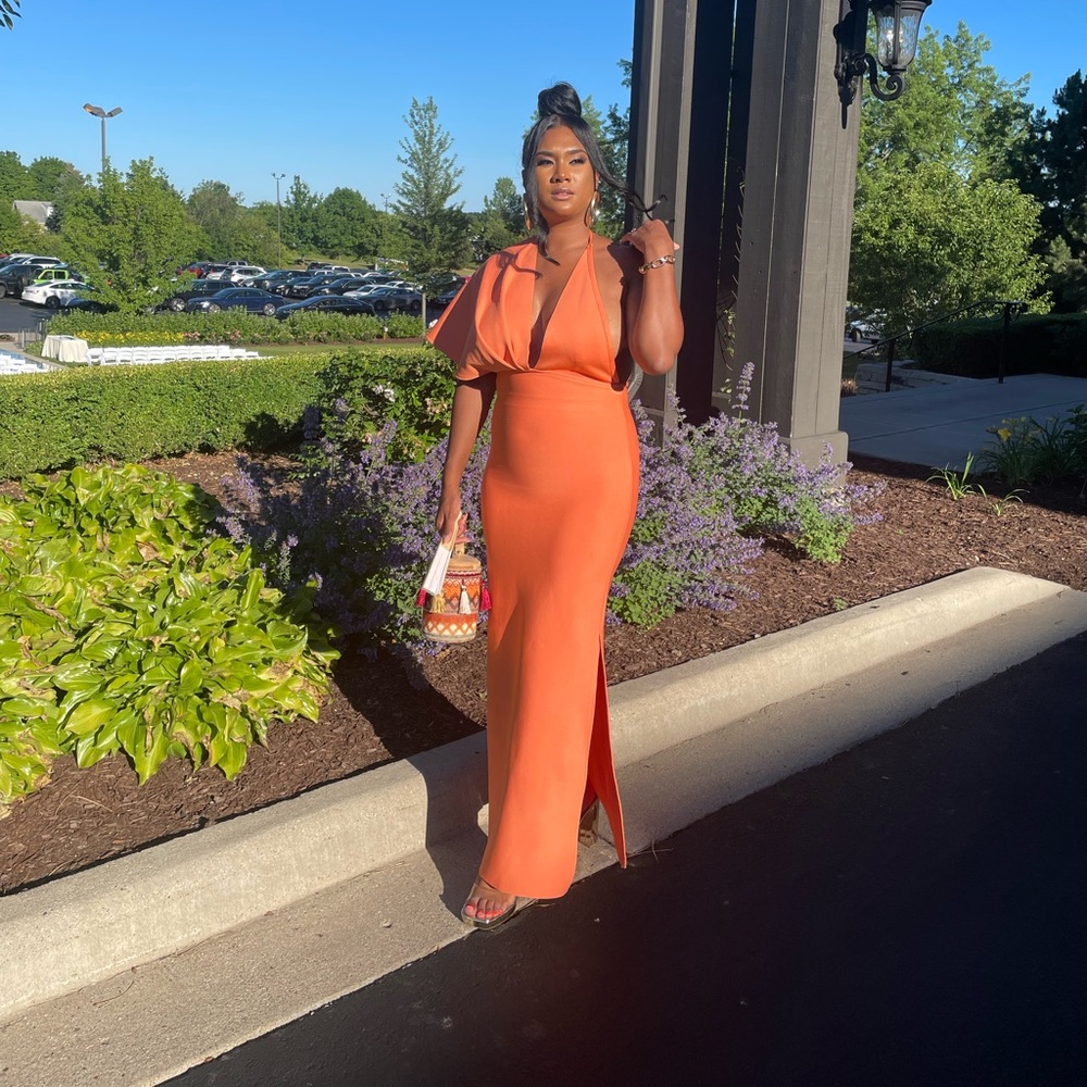Orange One Shoulder Maxi Bandage Dress